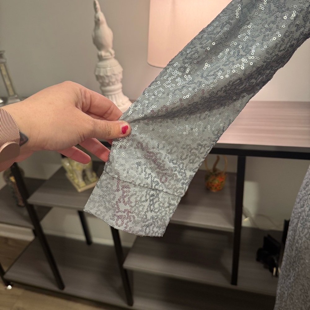 Doncaster Silver Sequin Button-Front Shirt Dress … - image 3